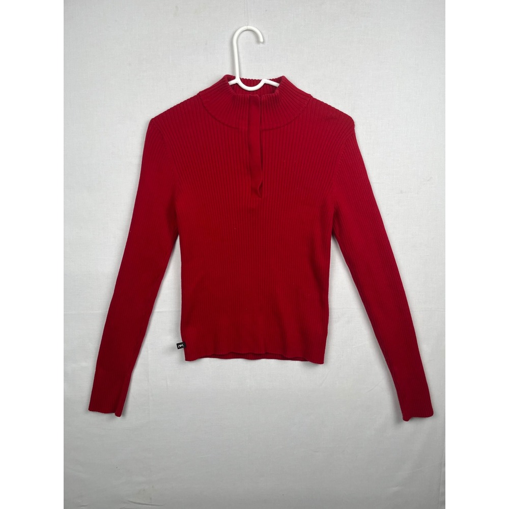 Anne Klein Sport Ribbed Knit Mock Neck Pullover Top Womens Small Red